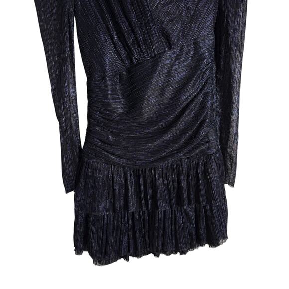 Sabina Musayev Brenda Navy Blue Metallic Long Sleeve Mock Neck Mini Dress Small - Picture 8 of 12